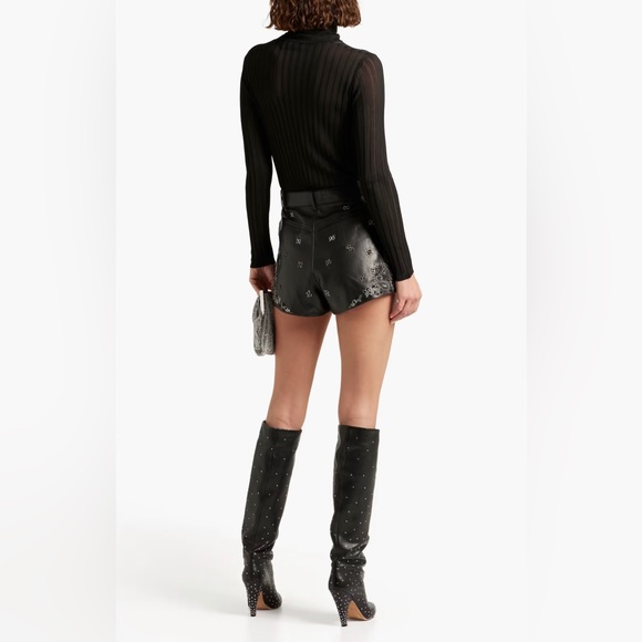 YSL Saint Laurent High Rise Embellished Embroidered Lambskin Leather Shorts - Picture 3 of 15